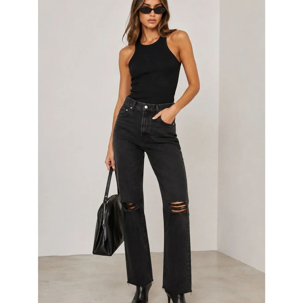 AGOLDE Cherie High Rise Straight Distressed Jeans in Distortion Black Size 25